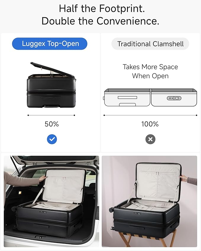 LUGGEX Checked Suitcase with Spinner Wheels, FLO5 Top Opening Expandable Polycarbonate Hard Shell Suitcase with TSA Approved Lock (FX-Core, Black, 28 Inch)