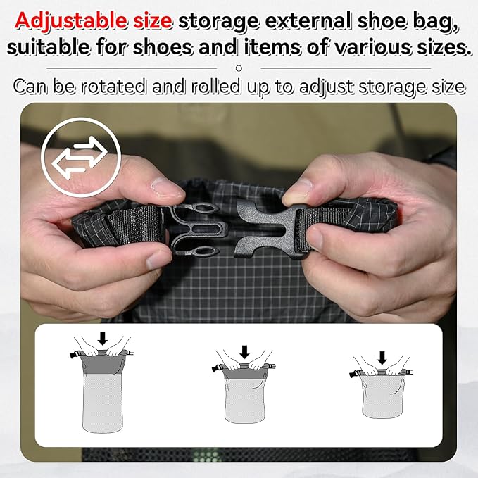 HIKEMAN Mesh Shoe Storage Bag for Hiking, Backpack External Storage Pouch, Attach to Backpack for Hiking, Camping, Backpacking & Outdoor Activities (Black, M)