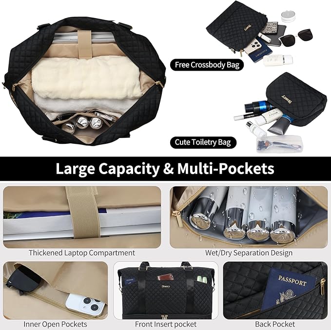 Weekender Bag, Large Travel Duffel Bag for Women, Carry on Overnight Bag with Shoe Compartment and Toiletry Bags