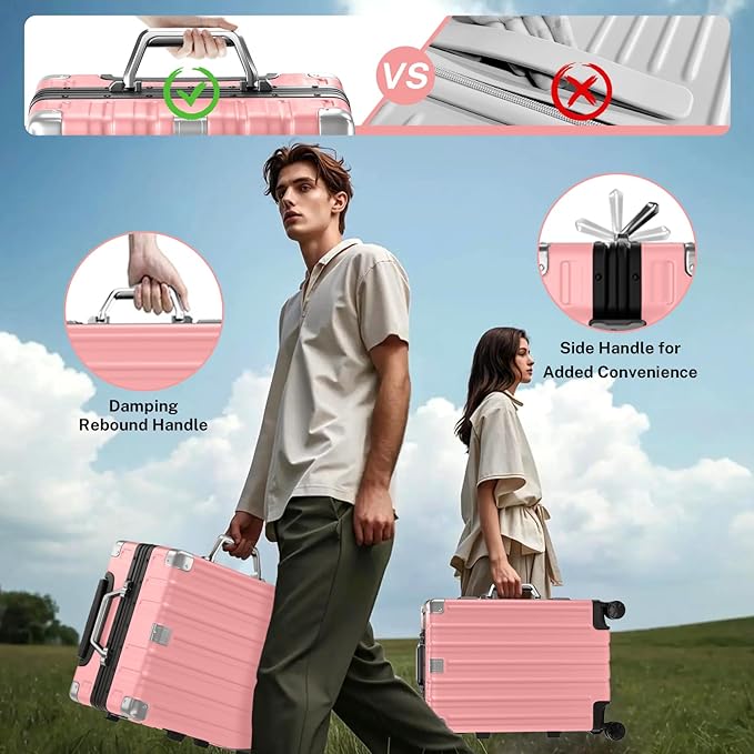 Krute Zipperless Luggage 24 Inch Aluminum Frame Suitcase with Spinner Wheels PC+ABS Hardide Checked Luggage TSA Approved