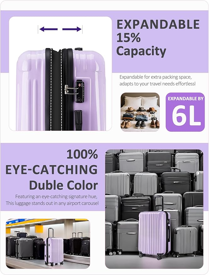 Carry on Luggage - Airline Approved Suitcases with Spinner Wheels, Built-In TSA Lock，Hard Shell Expandable Suitcases