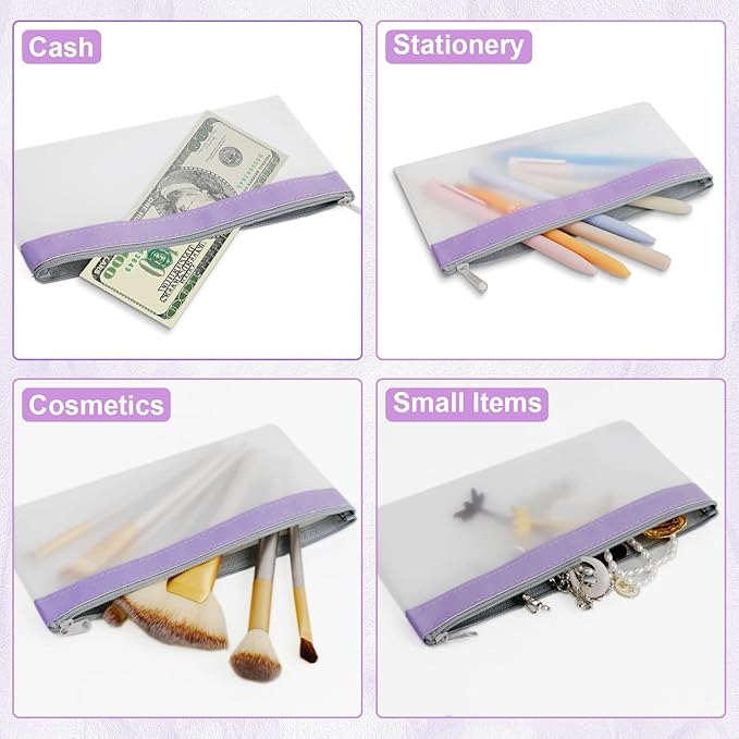 JIABEIUS 8pcs Money Bags with Zipper, Clear Cash Envelopes, Plastic Bank Deposit Bags, Multi-Purpose Money Pouch for Cash Storage, Bank Check Receipt Organizer, Coin Wallet