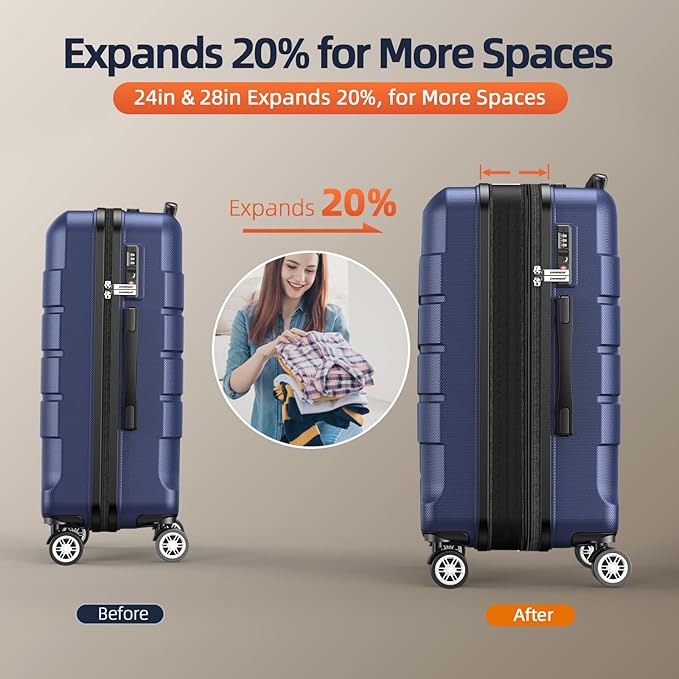 SHOWKOO Luggage Sets 3 Piece Expandable 100% PC Durable Hardshell Suitcase with Wheels TSA Lock Blue