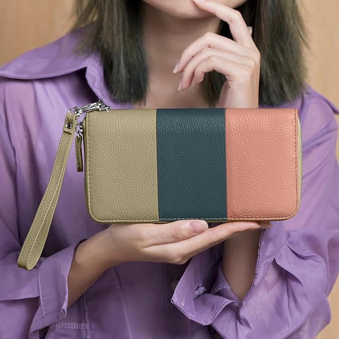 Moflycom Womens Wallet RFID Blocking Genuine Leather Multi Credit Card Large Capacity Zip Around Clutch Travel Purse Wristlet