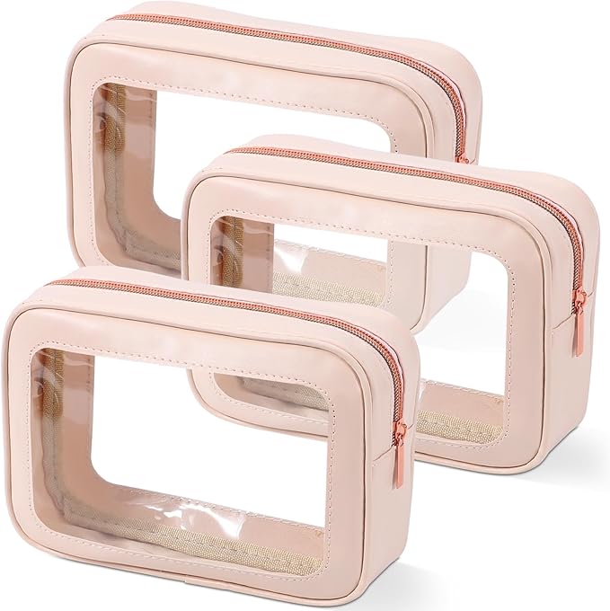 YOPCDJ 3Pack Clear Toiletry Bag,TSA Approved Travel Makeup Pouch with Zipper for Cosmetics and Toiletries，Diaper Bag Organizer Pouch Set，Women's Purse Organizer and Clear Car Bag