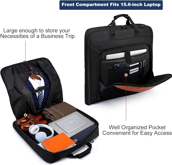 Garment Bag Travel Suit Bag Large 40-Inch Carry on Bag Up to 3 Suits,2 in 1 Hanging Luggage Bags, Fits 15.6Inch Laptop