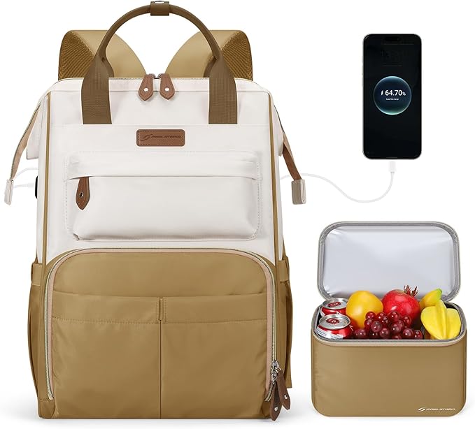 Maelstrom Travel Backpack for Women Men,Laptop Backpack Fits 15.6-17.3 Inch Laptop, Nurse/Work Bag with Insulated Lunch Box (Khaki-beige)