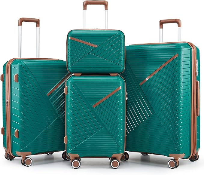 4 Piece Expandable Hardshell Pink Luggage Sets with Spinner Wheels, Lightweight Travel Suitcase Set with TSA Locks, 20 inch Carry On for Women (Coral, 4 Piece Set)
