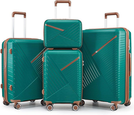 4 Piece Expandable Hardshell Pink Luggage Sets with Spinner Wheels, Lightweight Travel Suitcase Set with TSA Locks, 20 inch Carry On for Women (Coral, 4 Piece Set)