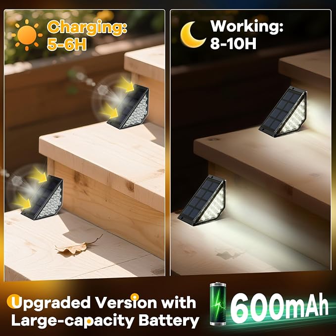 BKBB PPBB Solar Step Lights for Outside, Solar Stair Lights Outdoor Waterproof, Deck Step Lights for Fence, Patio, Yard, Porch, Front Door, Sidewalk, Garden, Patio Decor (8, Cool White)