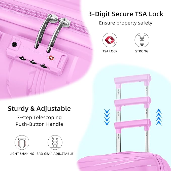 LARVENDER Carry On Luggage 22x14x9 Airline Approved, 20 Inch Hardshell & Lightweight PP Carry On Suitcase for Women with Spinner Wheels TSA Lock, Neon Pink