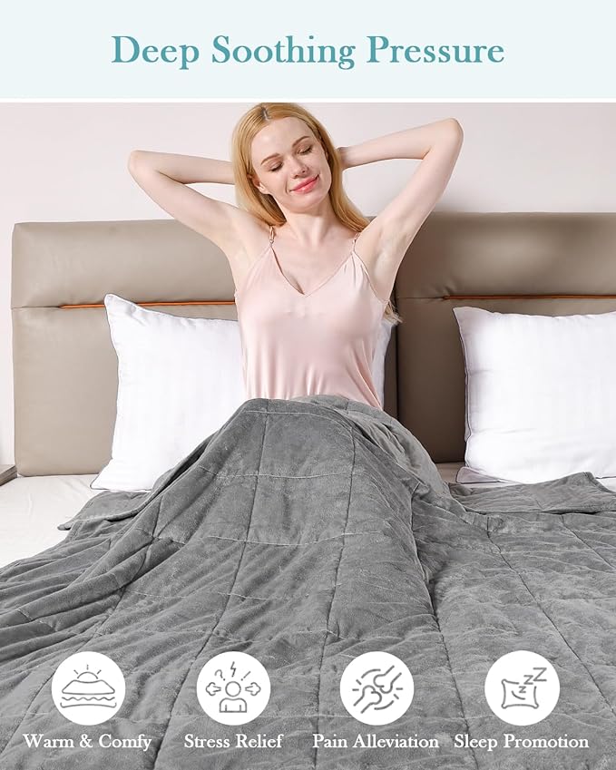 Topblan Weighted Blanket Queen Size 15lbs, Adult Weighted Blankets with Soft Warm Fabric for Sleeping and Calming, Adult Heavy Blanket for Sofa Bed, Grey, 60 x 80 inches