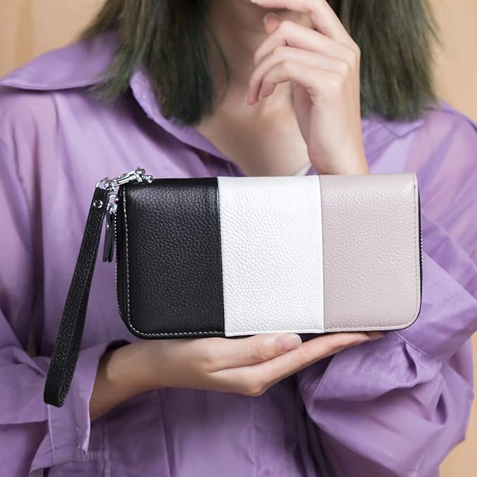Moflycom Womens Wallet RFID Blocking Genuine Leather Multi Credit Card Large Capacity Zip Around Clutch Travel Purse Wristlet