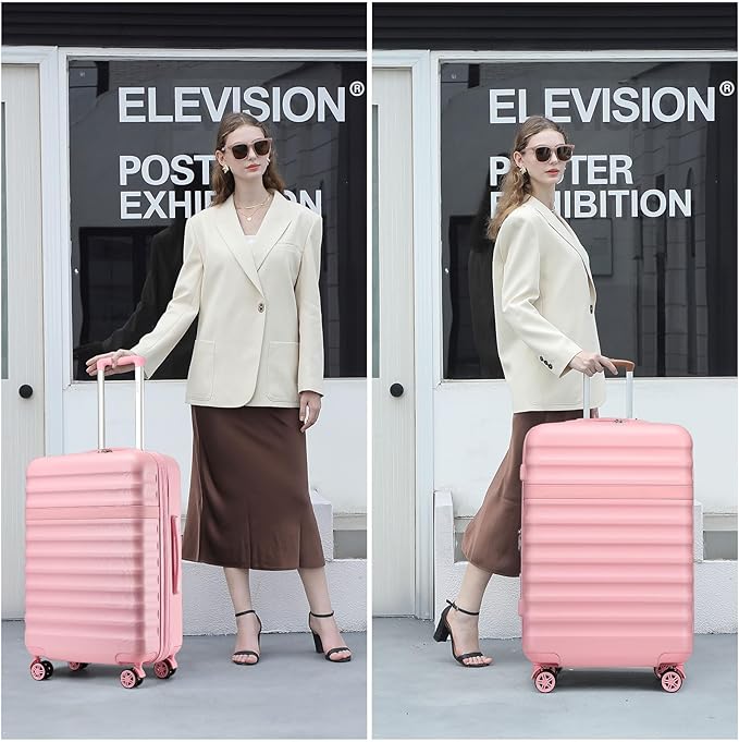 Kono Medium Checked Luggage 24 Inch Expandable With Spinner Wheels, TSA Lock, ABS+PC Lightweight Travel Suitcase Larger And Lighter Capacity, Pink