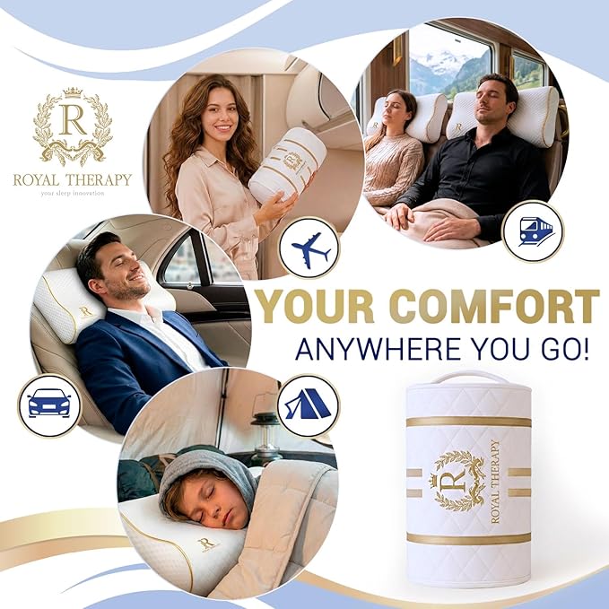 Royal Therapy Travel Memory Foam Pillow 2-Pack, Neck Pillow Bamboo Adjustable Side Sleeper Pillow