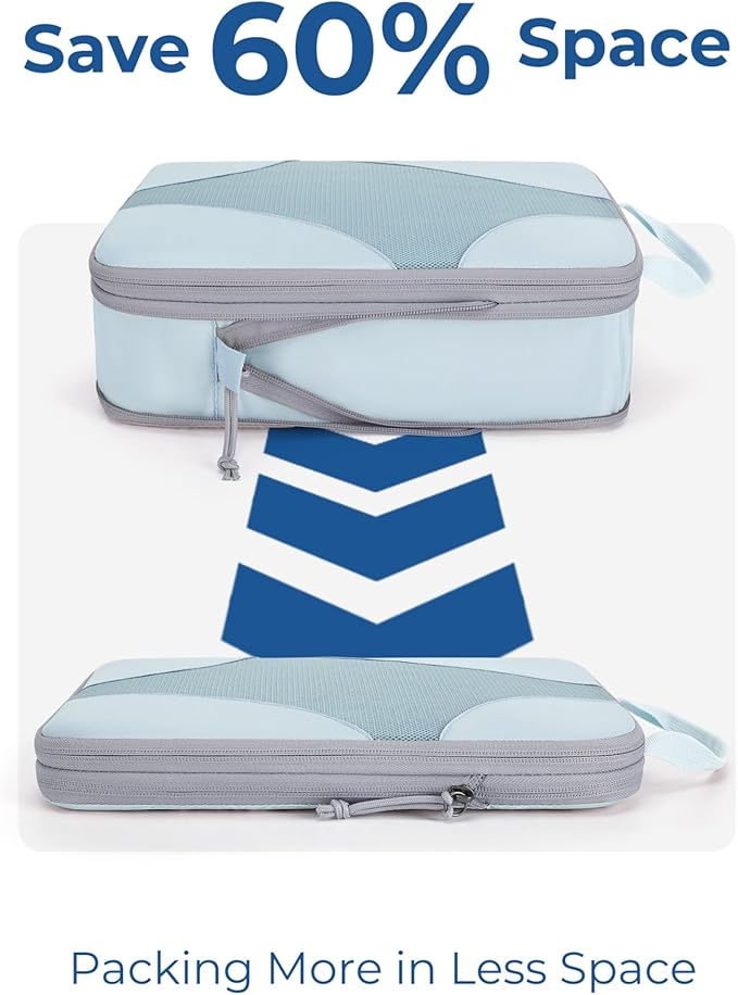 BAGSMART Compression Packing Cubes for Travel, Compressible Luggage Organizer for Cruise Ship, Lightweight Travel Essentials 6-Pack 1L+2M+2S+1Shoe Bag