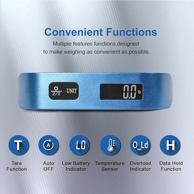 travel inspira Luggage Scale, Portable Digital Hanging Baggage Scale for Travel, Suitcase Weight Scale with Rubber Paint, 110 Pounds, Battery Included