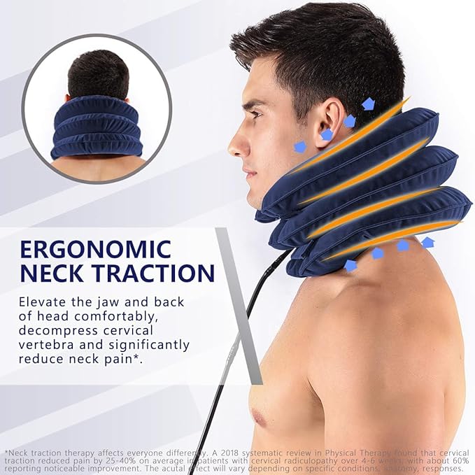 Cervical Neck Traction Device for Instant Neck Pain Relief - Inflatable & Adjustable Neck Stretcher Neck Support Brace, Best Neck Traction Pillow for Home Use Neck Decompression (Blue)