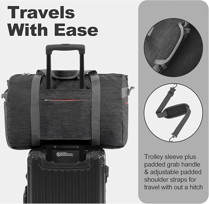 Canway 40L Foldable Duffle Bag for Travel Men & Women Carry On 22"x14"x9" Airline Approved, Small Luggage Overnight Bag with Shoe Compartment, Water-Resistant Gym & Sports Bag