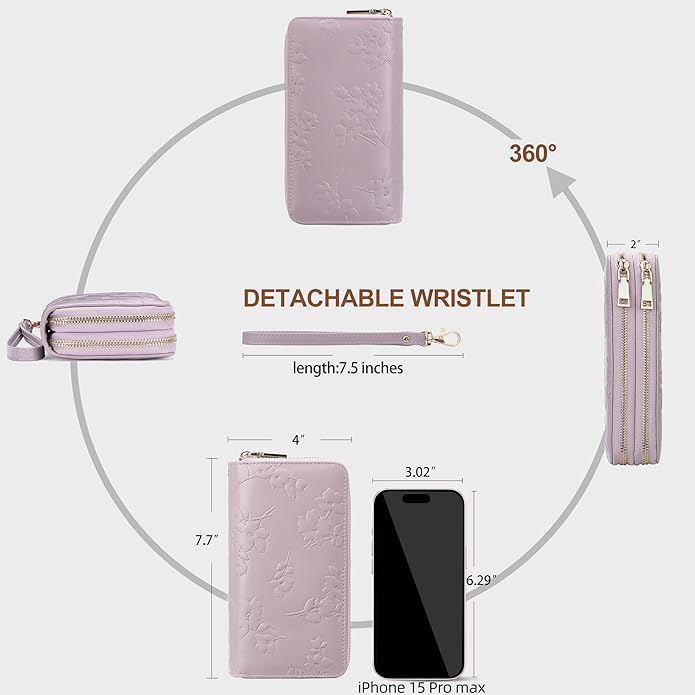 yiijay Womens Wallet RFID Blocking Large Capacity Vegan Leather Double Zip Wristlet Wallet Card Holder Travel Ladies Clutch