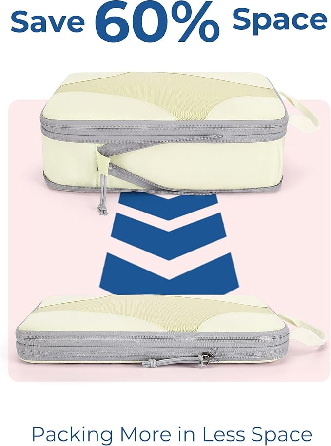 BAGSMART Compression Packing Cubes for Travel, Compressible Luggage Organizer for Cruise Ship, Lightweight Travel Essentials 6-Pack 1L+2M+2S+1Shoe Bag