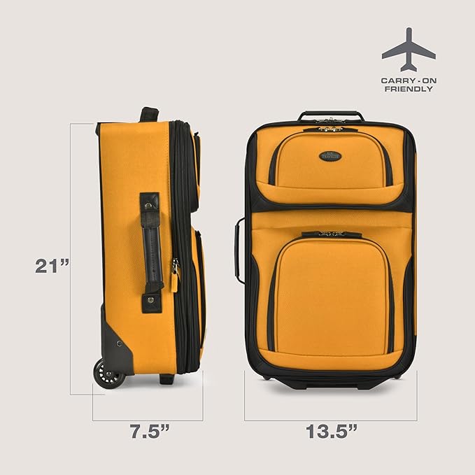 U.S. Traveler Rio Lightweight Softside Rolling Carry-on Suitcase, 2-Wheel Single, Orange
