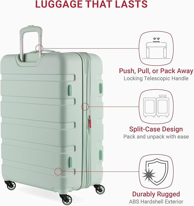 SwissGear 7366 Signature Hardside Expandable Luggage with Spinner Wheels, TSA Lock, Clearly Aqua, Checked-Large 27-Inch