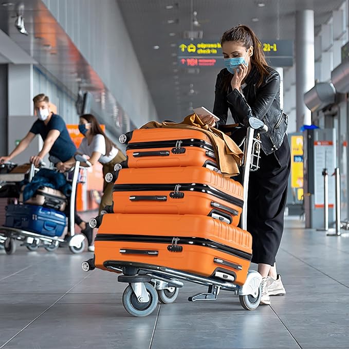 Karl home Luggage Set of 3 Hardside Carry on Suitcase Sets with Spinner Wheels & TSA lock, Portable Lightweight ABS Luggages for Travel, Business - Orange (20/24/28)