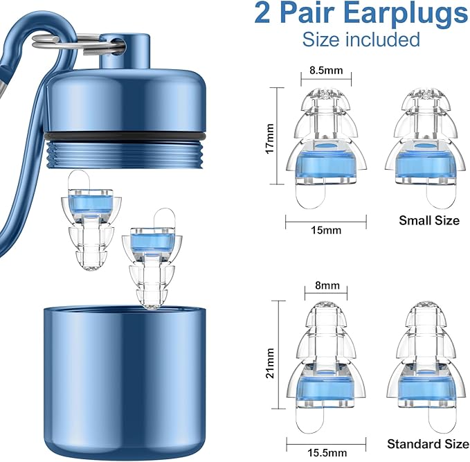 High Fidelity Concert Earplugs for Concerts Musicians，Earplugs for noise reduction，24db Advanced Filter Technology Ear Protection for Music Festivals,DJ's, Nightclub, Drummers - 2 Pairs(Blue)