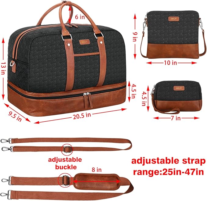 Weekender Bag for Women, Large Overnight Bag Canvas Travel Duffel Bag Carry On Tote with Shoe Compartment 21" 3Pcs Set