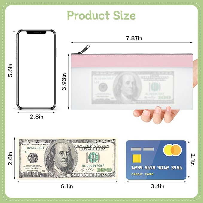 6-Pieces Money Envelopes for Cash, Multi-Purpose Money Bags with Zipper, Money Pouch 7.8 X 3.9 Inch Clear Cash Bag, Bank Deposit Bags for Coins Makeup Mothers Day Gifts School Supplies