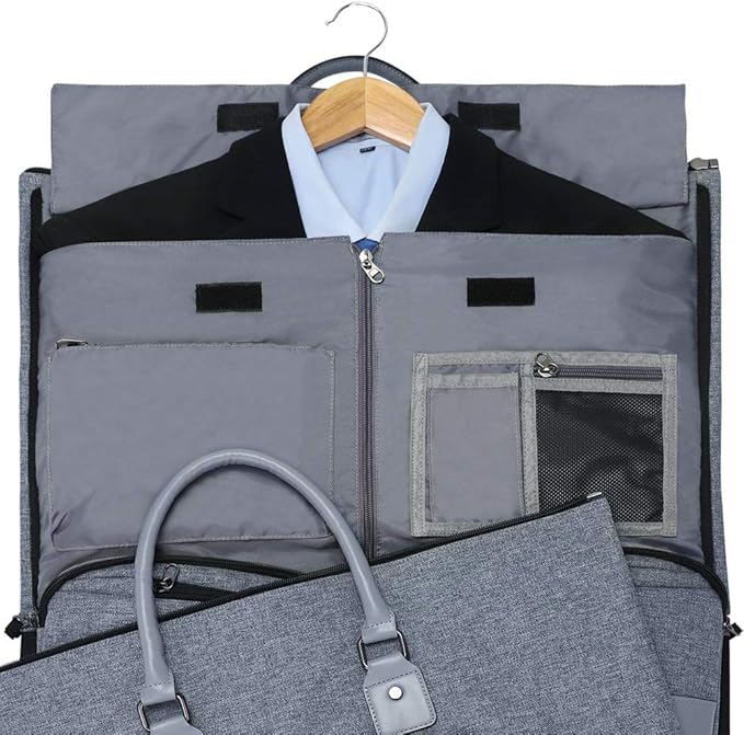 Modoker Convertible Garment Bag with Shoulder Strap, Carry on Garment Duffel Bag for Men Women - 2 in 1 Hanging Suitcase Suit Travel Bags, Grey Heather