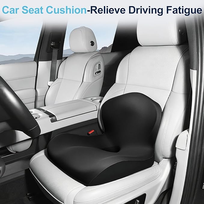 Seat Cushion for Office Chair and Car, L-Shaped Ergonomic Car Seat Cushions, Memory Foam Chair Cushion, Lumbar Support Pillow for Wheelchair, Car, Home, Office, Desk, Black