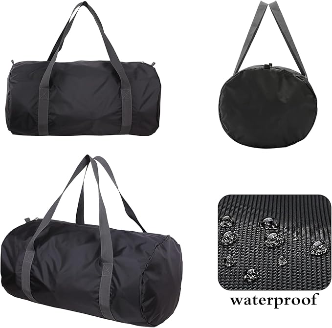 Travel Bag Foldable,Portable Lightweight Gym Bag,Sports Duffel Bags for Women&Men - for Camp, Fitness, and Short tours, shopping (Black, M)