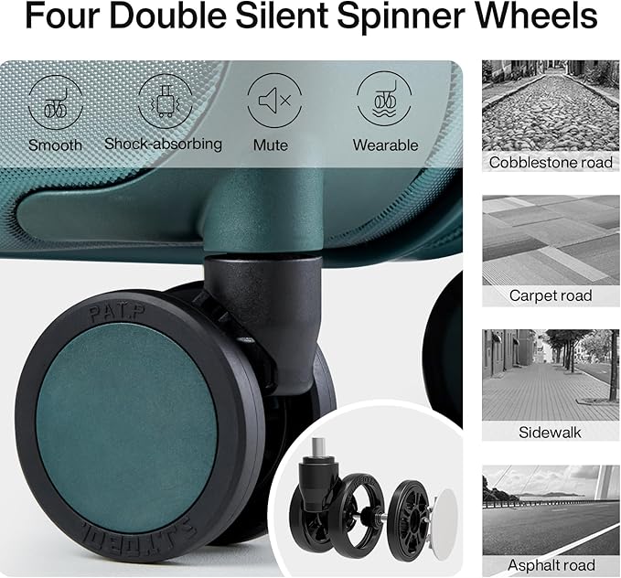 Hanke 3 Piece Luggage Sets with Spinner Wheels, Carry On Luggage Lightweight PC Hard Shell Suitcases Travel TSA Luggage Rolling Checked Bag 20/24/28 Inch Luggage(Blackish Green)