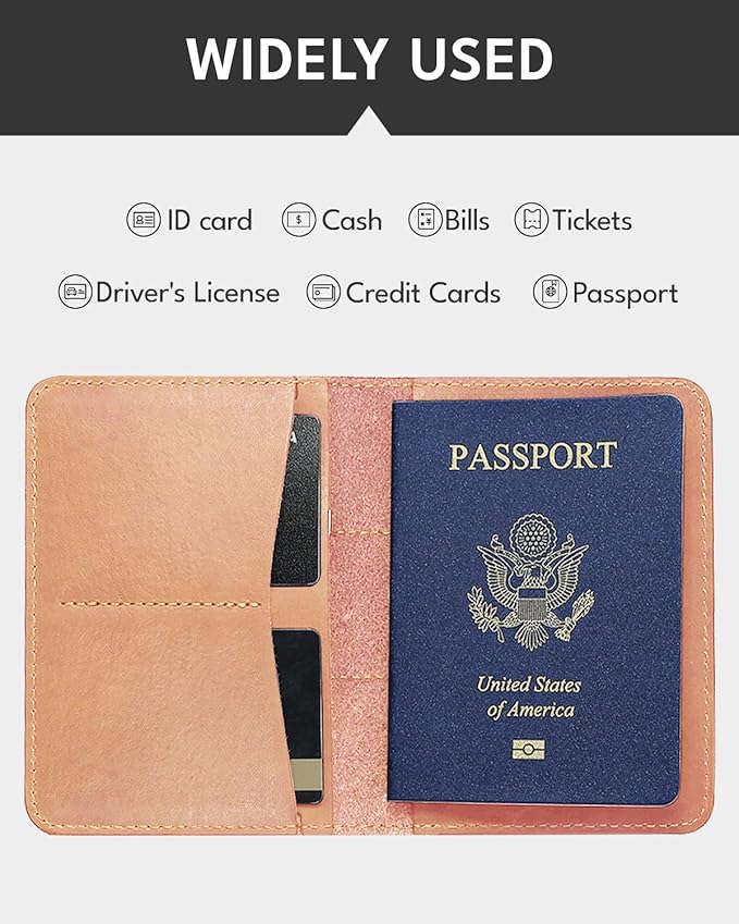 ALLIVE Passport Holder for Travel, Genuine Leather Passport Holder Women Men,Passport Cover,Travel Wallet Must Haves Airport Essentials Travel Gifts Beige