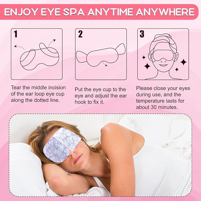 XPCARE 48 Pack Steam Eye Masks for Dry Eyes, Self Heated Steam Warm Eye Mask, Disposable Heated Eye Mask for Dark Circles, Puffy Eyes, Relief Stress Eye Fatigue（Rose）
