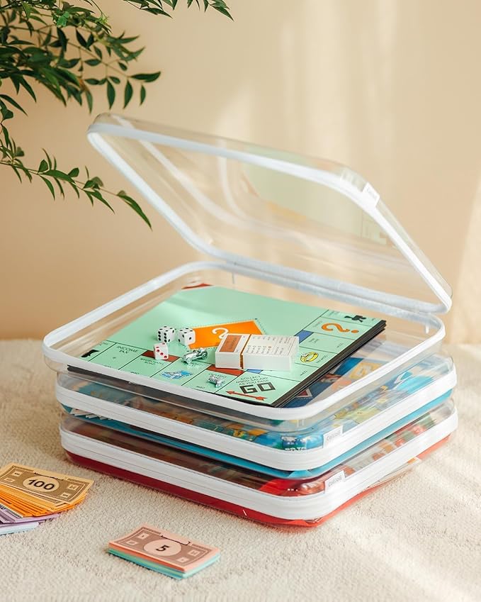 CoiiJoii Board Game Storage,Extra Large Clear Hard Shell Case with Zipper, 3 Packs Board Game Organizer and Storage for Games Puzzle Magazine A4 Paper Craft Hobby Art Supplies