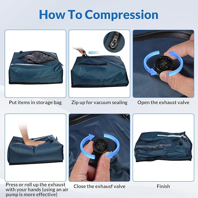 Reusable TPU Travel Vacuum Compression Bags - Waterproof Space Saver Bags for Luggage, Suitcase, Backpack, Storage Organizer (2 Pack, Blue)