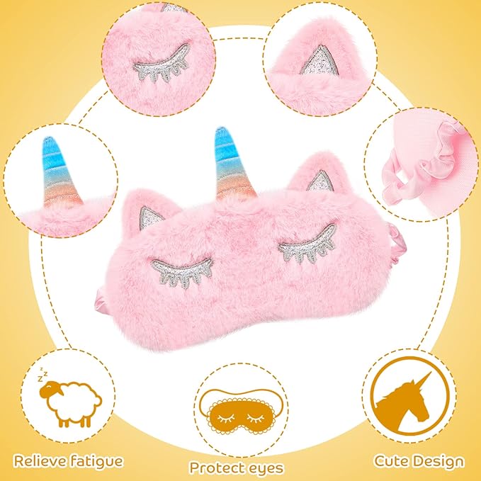 Geyoga Sleep Mask for Kids, Girls Plush Sleeping Eye Cover Soft Eye Blindfold Cover Animal Shade for Kids(Pink,Bunny, Cat and Unicorn Style)