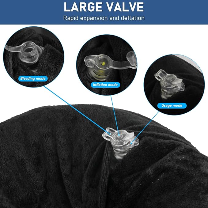 Air-Filled Travel Pillows for Sleeping Airplane Neck Support for Traveling Pillow Inflatable Travel Neck Pillows for Air-Filled Neck Pillow Airplane, with Eye Masks, Earplugs (Black, Adult)