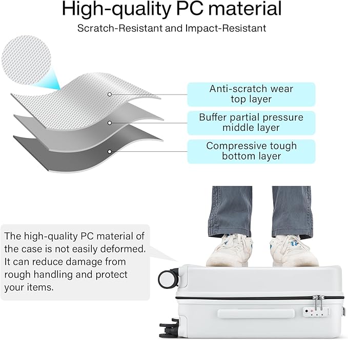 Hanke Hard Shell Luggage Sets 3 Pieces, Carry On and Checked Luggage Sets with Spinner Wheels, Durable PC Hardside Rolling Suitcase for Travel (16/24/28 Inch,Smoke White)
