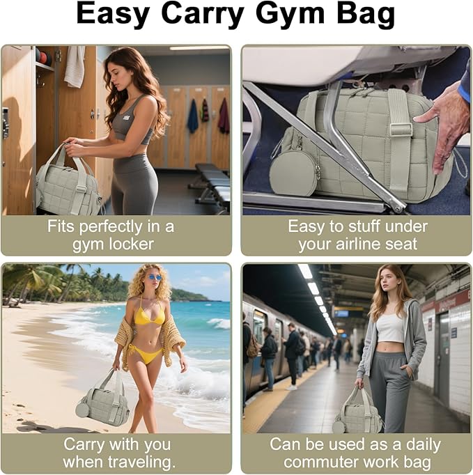 CAMTOP Mini Gym Bag for Women, Small Gym Tote Bag Puffy Quilted Sports Duffel Bag with Wet Compartment and Coin Purse Duffel Bags Dance Yoga Workout Bag for Gifts