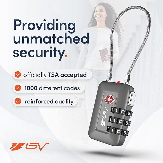 TSA Accepted Luggage Travel Lock, Set-Your-Own Combination Lock for School Gym Locker, Luggage Suitcase Baggage Locks, Filing Cabinets, Toolbox, Case (Slate Gray, 1 Pack)