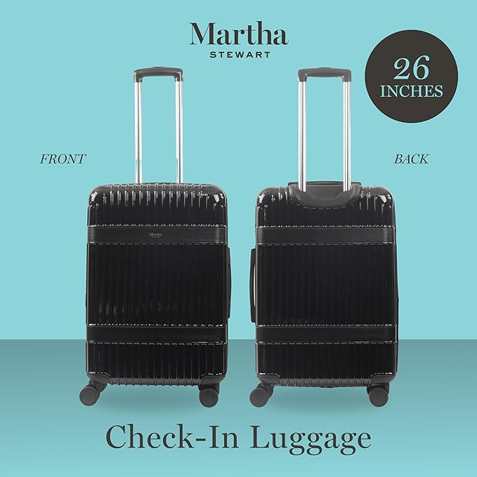 Martha Stewart The Bedford 26 Inch Rolling Luggage, Hardshell Suitcase with Spinner Wheels, Black
