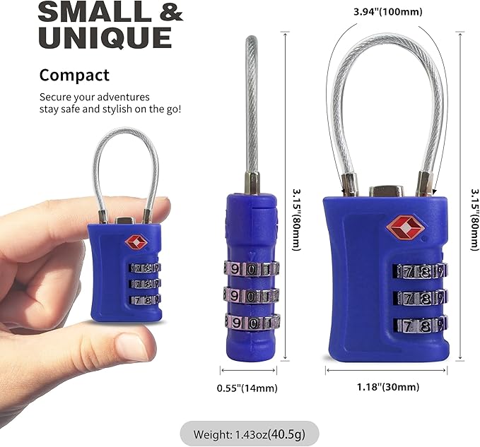 Luggage Locks TSA Approved 2 Pack, Small Padlock Combination, TSA Locks for Luggage, Travel Combo Padlock with Code, for Suitcase, Backpack Zipper, Locker, Gun Case (Black+Blue)