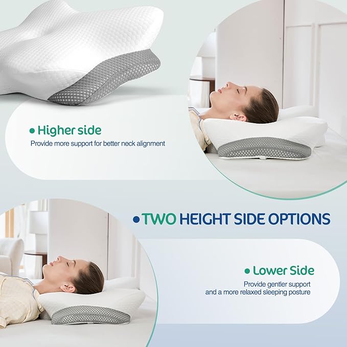 Ergonomic Cervical Pillow for Neck and Shoulder Pain Relief - Memory Foam Contour Pillow with Dual Heights, Cooling Breathable Pillowcase, Orthopedic Support for Side, Back, Stomach Sleeper
