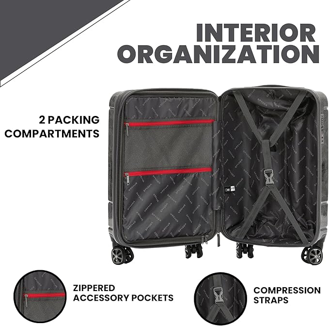 Spyder Matrix 25 Inch Expandable Hardside Upright Suitcase with 360° Spinner Wheels, TSA Approved Lock, Gray/Black