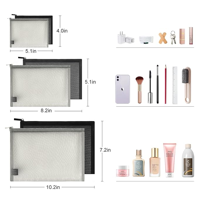 EASYFUN 6 Pieces Mesh Cosmetic Bag With Zipper Portable Travel Organizing Zipper Pouch Toiletries Makeup Pouches For Home Travel Accessories Diaper Bag