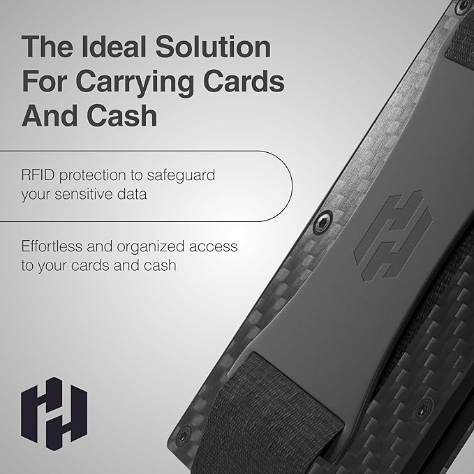 Hayvenhurst Wallet For Men - Reinvented Design Men's Wallet - Slim, Minimalistic & Seamless, Blocks RFID Scanners with a Cash Strap (Carbon Fiber) | Reinvented Design, Slim, Minimalistic, Seamless, Blocks RFID Scanners, Cash Strap